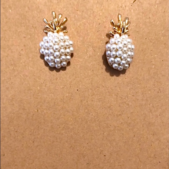 Pineapple Gold Tone Faux Pearl Stud Earrings